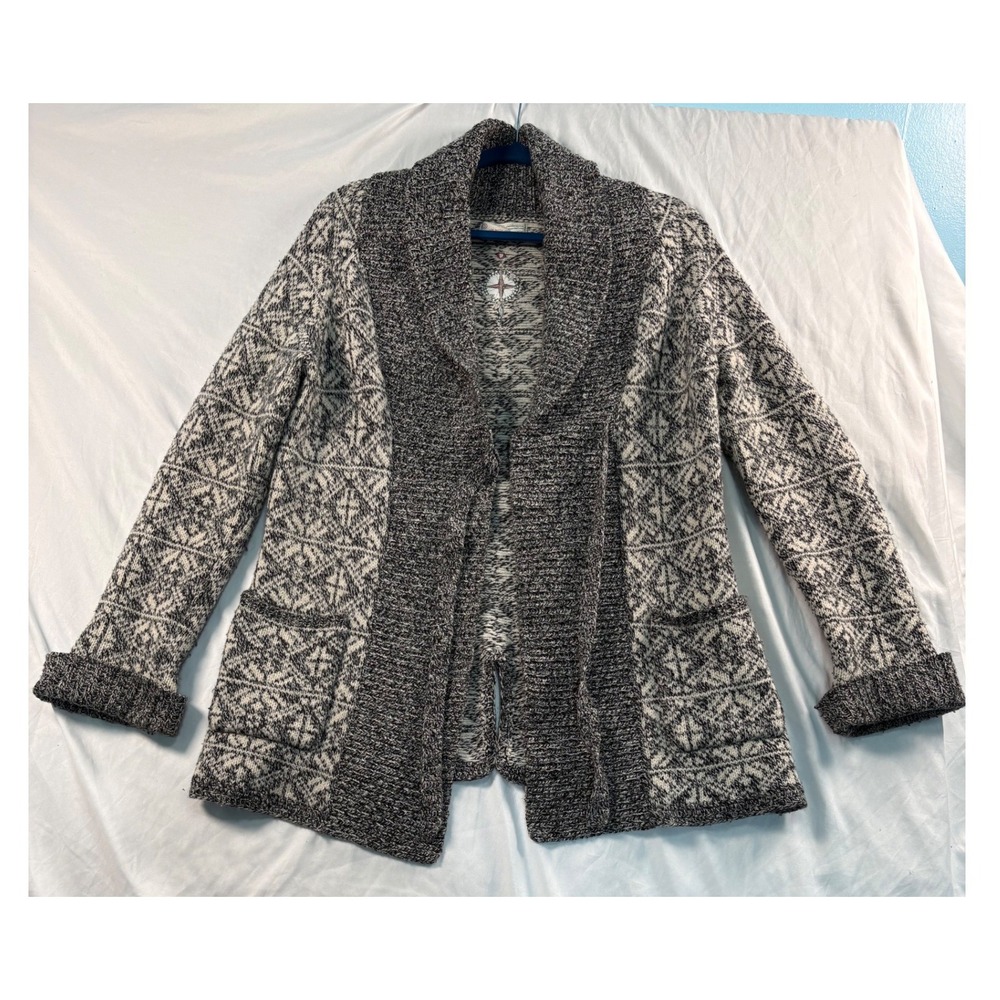 Odd Molly Cardigan Sweater Women 3 US 12 Nordic Fair Isle Shawl‎ Collar  Grey